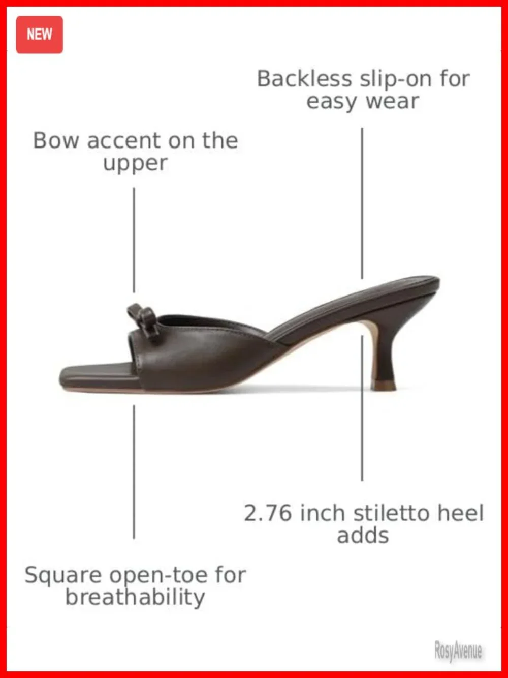 Kitten Heel Mules Open Toe Square Toe Slip On PU Heeled Sandals